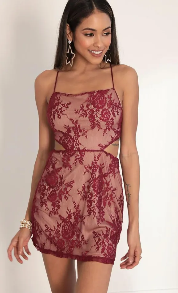 Tara Floral Lace Cutout Dress Merlot Women LUCY IN THE SKY Mini Dresses Tara Floral Lace Cutout Dress Merlot Women LUCY IN THE SKY Mini Dresses