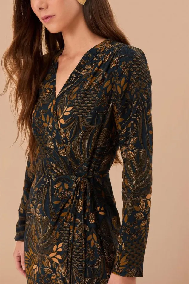 Teal Dotted Forest Lenzing Ecovero Viscose Wrap Mini Dress Women FARM Rio Mini Dresses