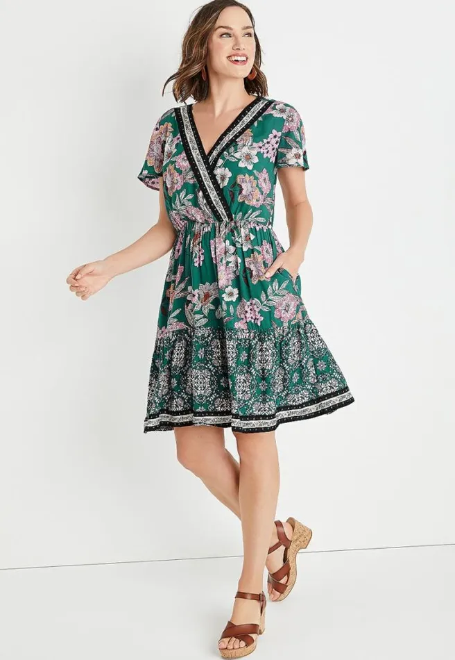 Teal Floral V Neck Mini Dress Women Maurices Dresses and Jumpsuits