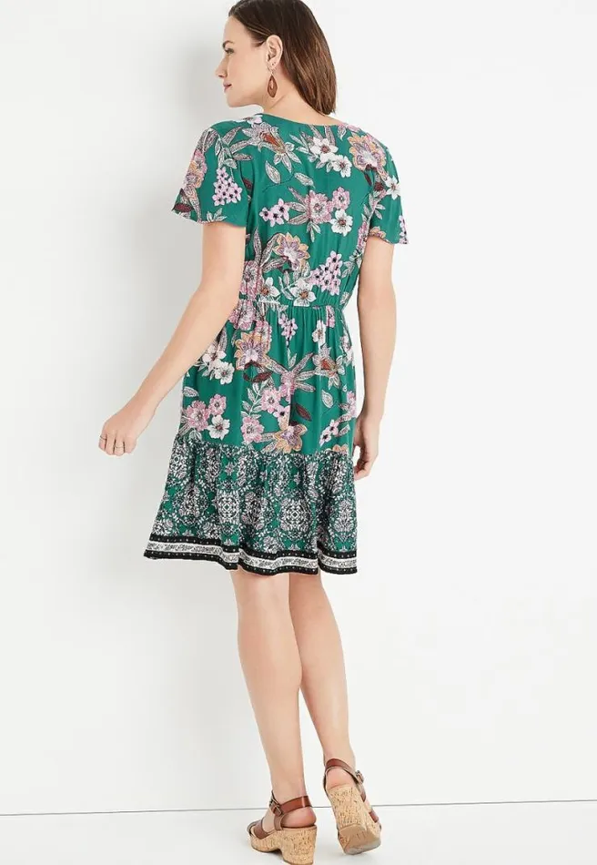 Teal Floral V Neck Mini Dress Women Maurices Dresses and Jumpsuits
