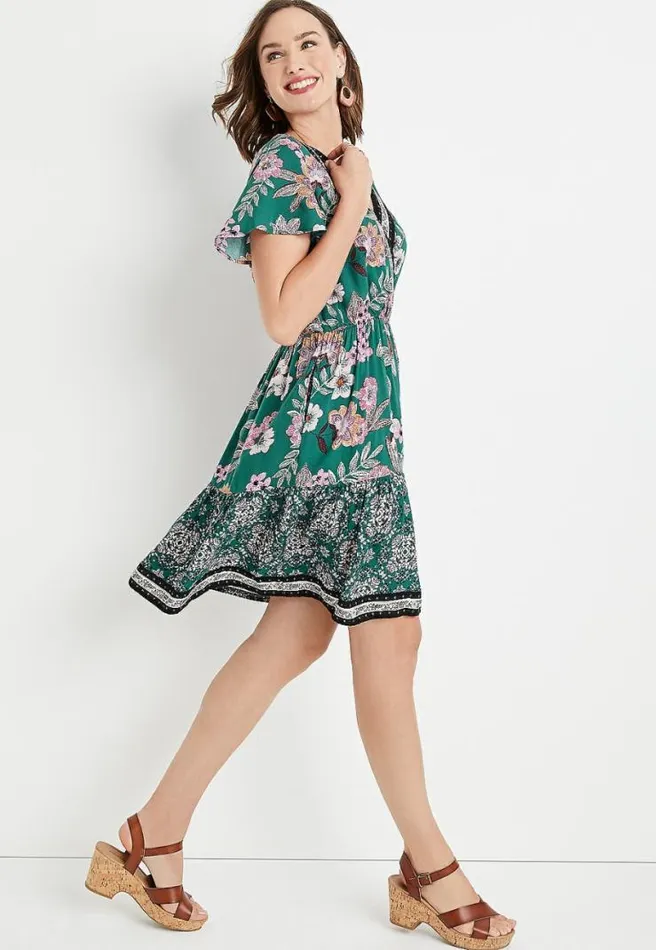 Teal Floral V Neck Mini Dress Women Maurices Dresses and Jumpsuits