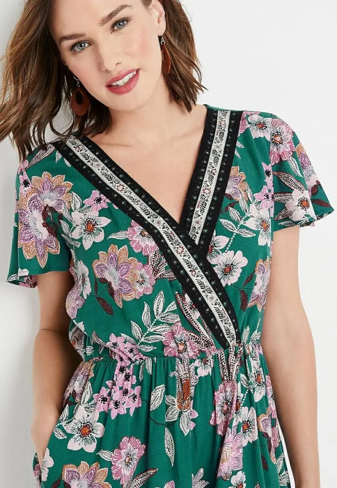 Teal Floral V Neck Mini Dress Women Maurices Dresses and Jumpsuits