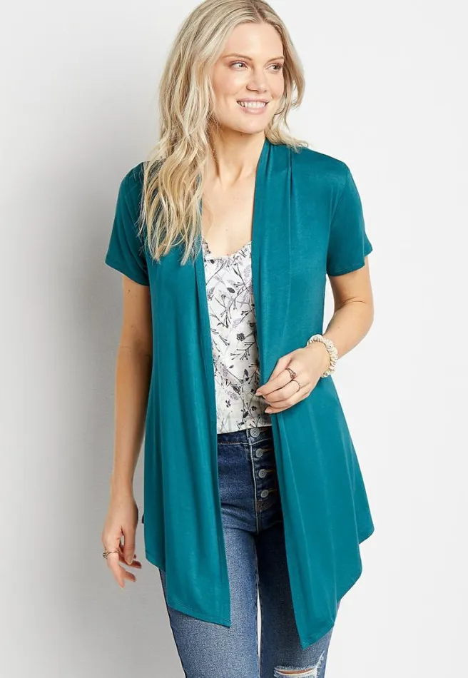 Teal Short Sleeve Open Front Cardigan Women Maurices Tops