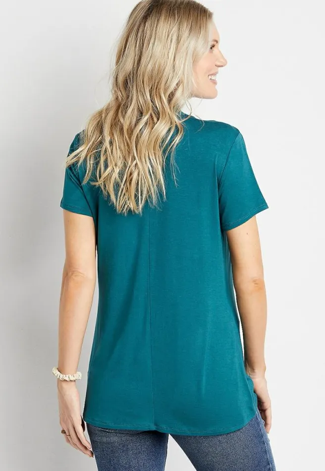 Teal Short Sleeve Open Front Cardigan Women Maurices Tops