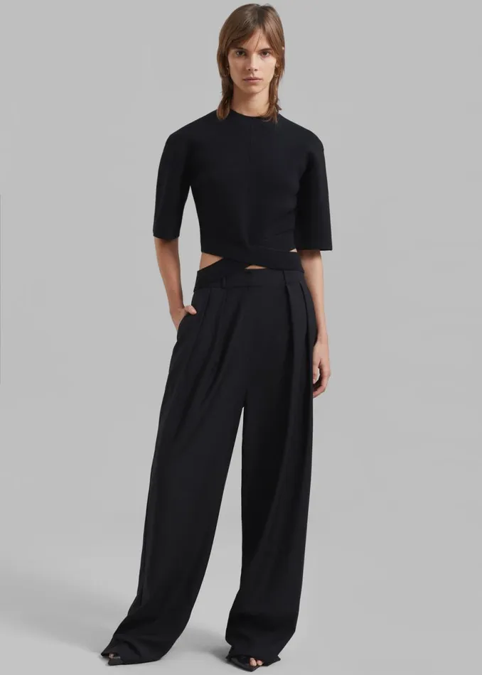 The Frankie Shop 31 Phillip Lim Merino Cropped Cross Over Short Sleeve Pullover 8211 Black Shop Clothing