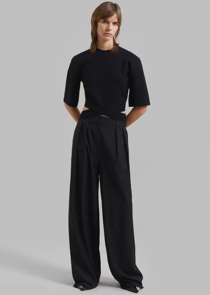 The Frankie Shop 31 Phillip Lim Merino Cropped Cross Over Short Sleeve Pullover 8211 Black Shop Clothing