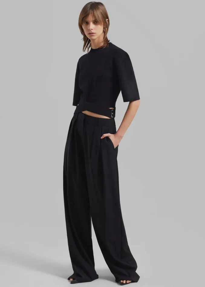 The Frankie Shop 31 Phillip Lim Merino Cropped Cross Over Short Sleeve Pullover 8211 Black Shop Clothing