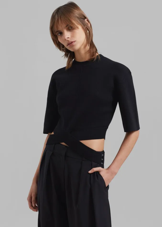 The Frankie Shop 31 Phillip Lim Merino Cropped Cross Over Short Sleeve Pullover 8211 Black Shop Clothing