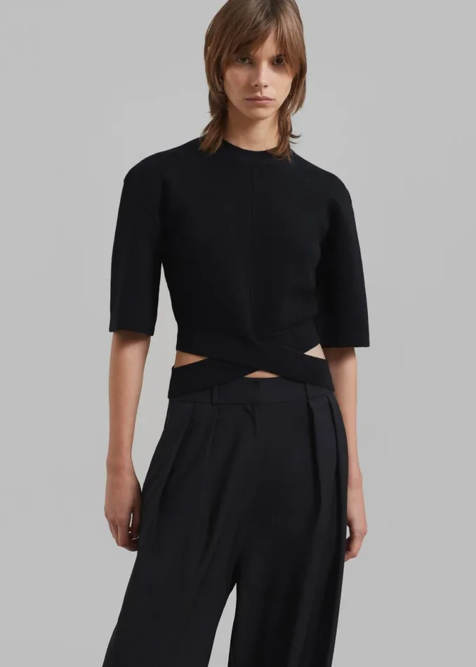 The Frankie Shop 31 Phillip Lim Merino Cropped Cross Over Short Sleeve Pullover 8211 Black Shop Clothing