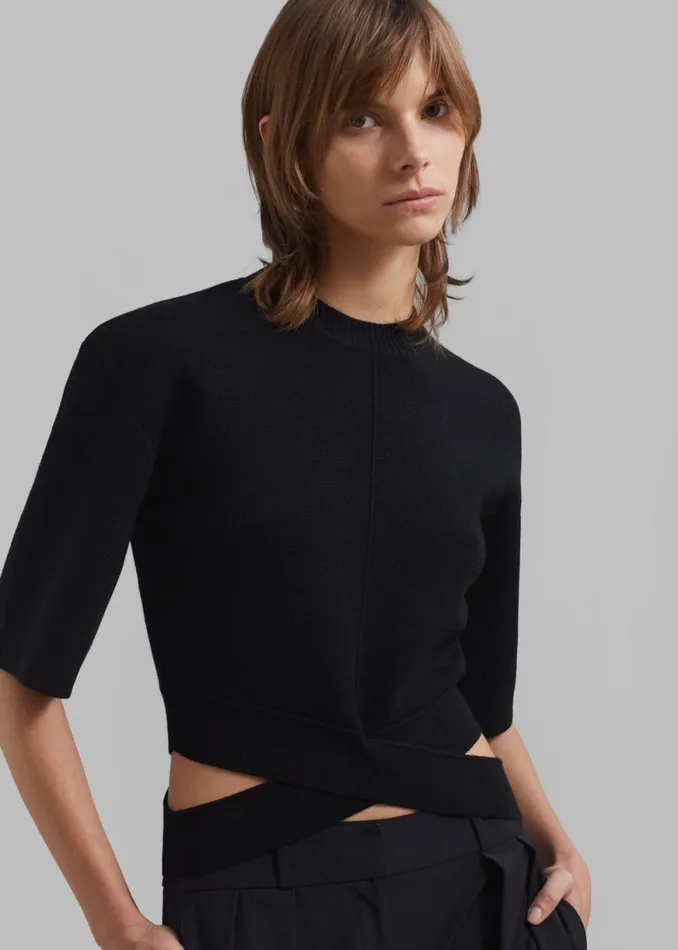 The Frankie Shop 31 Phillip Lim Merino Cropped Cross Over Short Sleeve Pullover 8211 Black Shop Clothing