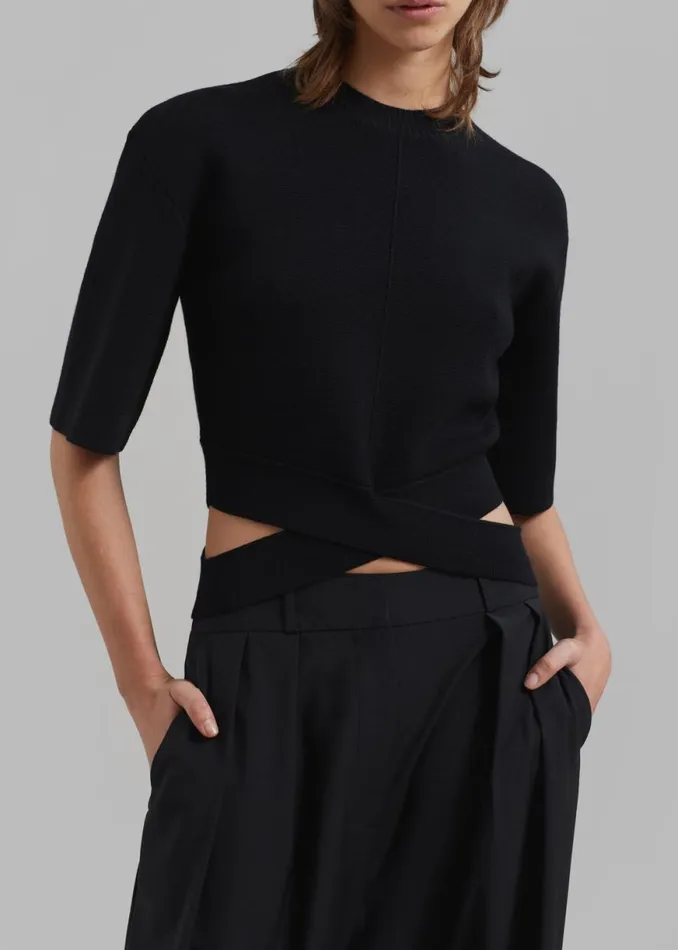 The Frankie Shop 31 Phillip Lim Merino Cropped Cross Over Short Sleeve Pullover 8211 Black Shop Clothing