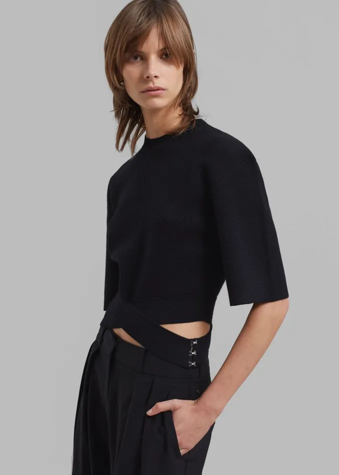 The Frankie Shop 31 Phillip Lim Merino Cropped Cross Over Short Sleeve Pullover 8211 Black Shop Clothing