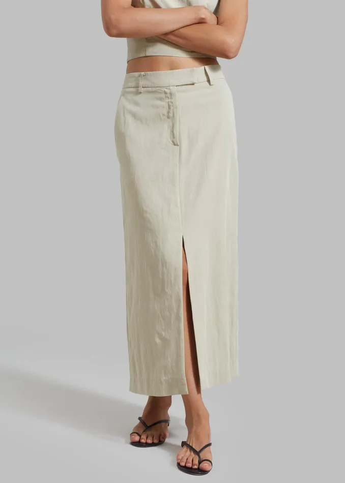 The Frankie Shop Anastasia Slit Midi Skirt 8211 Sage Shop Clothing