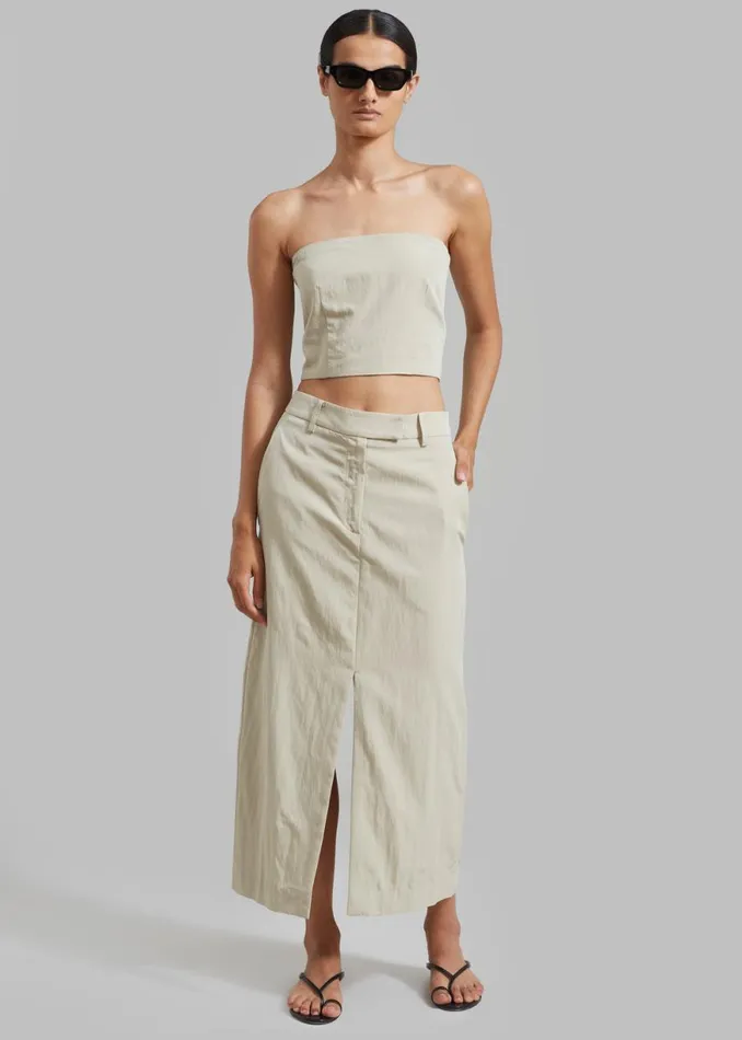 The Frankie Shop Anastasia Slit Midi Skirt 8211 Sage Shop Clothing