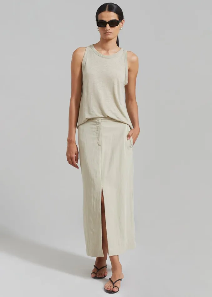 The Frankie Shop Anastasia Slit Midi Skirt 8211 Sage Shop Clothing