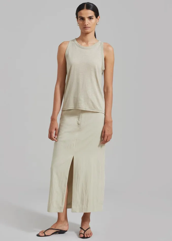 The Frankie Shop Anastasia Slit Midi Skirt 8211 Sage Shop Clothing
