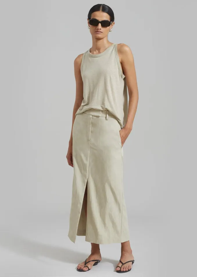 The Frankie Shop Anastasia Slit Midi Skirt 8211 Sage Shop Clothing