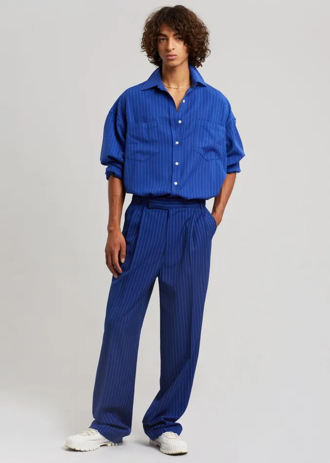 The Frankie Shop Beo Fluid Stripe Suit Pants 8211 Deep Blue Shop Clothing