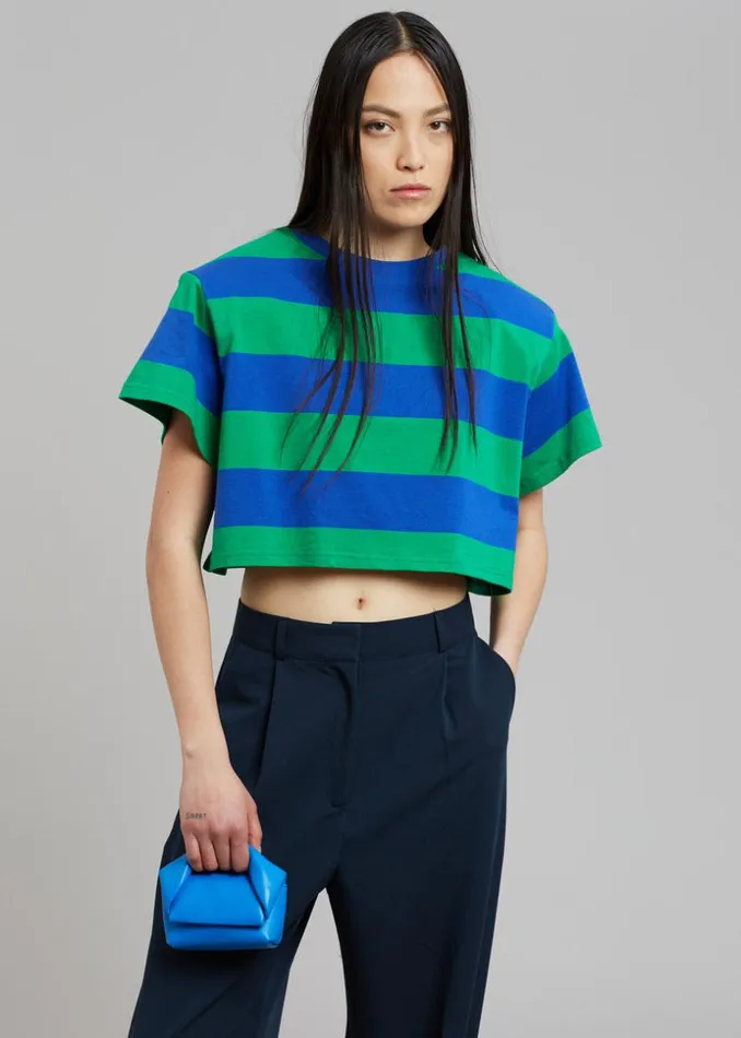 The Frankie Shop Caco Padded Cropped Tee 8211 NavyGreen Shop Tops