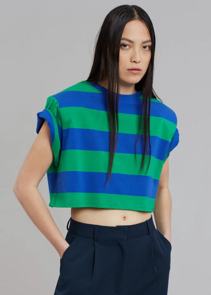 The Frankie Shop Caco Padded Cropped Tee 8211 NavyGreen Shop Tops