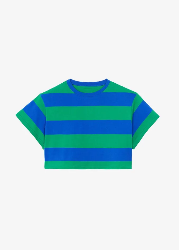 The Frankie Shop Caco Padded Cropped Tee 8211 NavyGreen Shop Tops