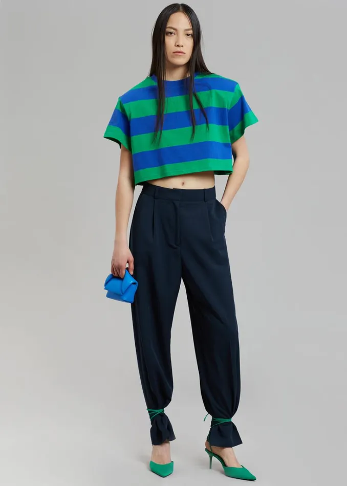 The Frankie Shop Caco Padded Cropped Tee 8211 NavyGreen Shop Tops