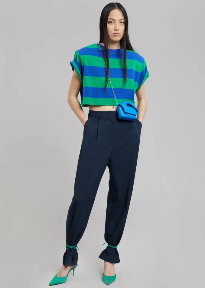 The Frankie Shop Caco Padded Cropped Tee 8211 NavyGreen Shop Tops