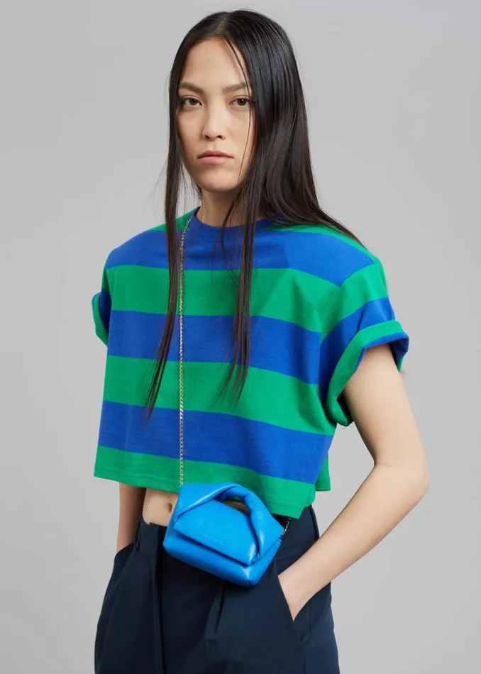 The Frankie Shop Caco Padded Cropped Tee 8211 NavyGreen Shop Tops