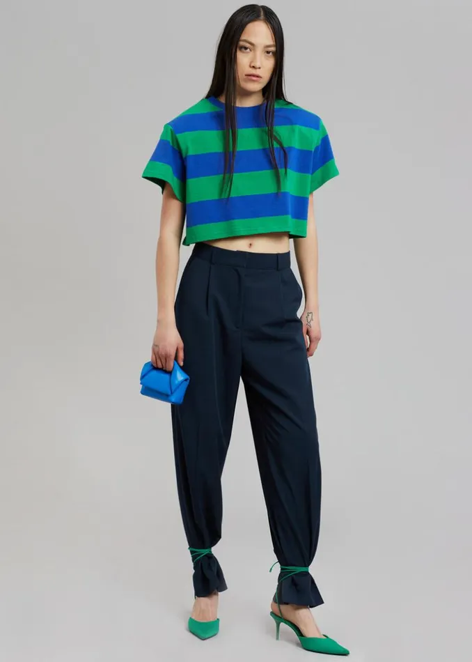 The Frankie Shop Caco Padded Cropped Tee 8211 NavyGreen Shop Tops