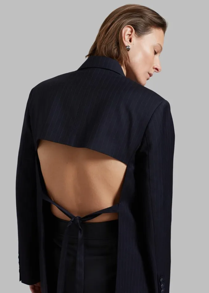 The Frankie Shop Cedric Open Back Blazer 8211 Navy Stripe Shop Outerwear