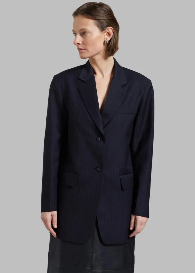 The Frankie Shop Cedric Open Back Blazer 8211 Navy Stripe Shop Outerwear