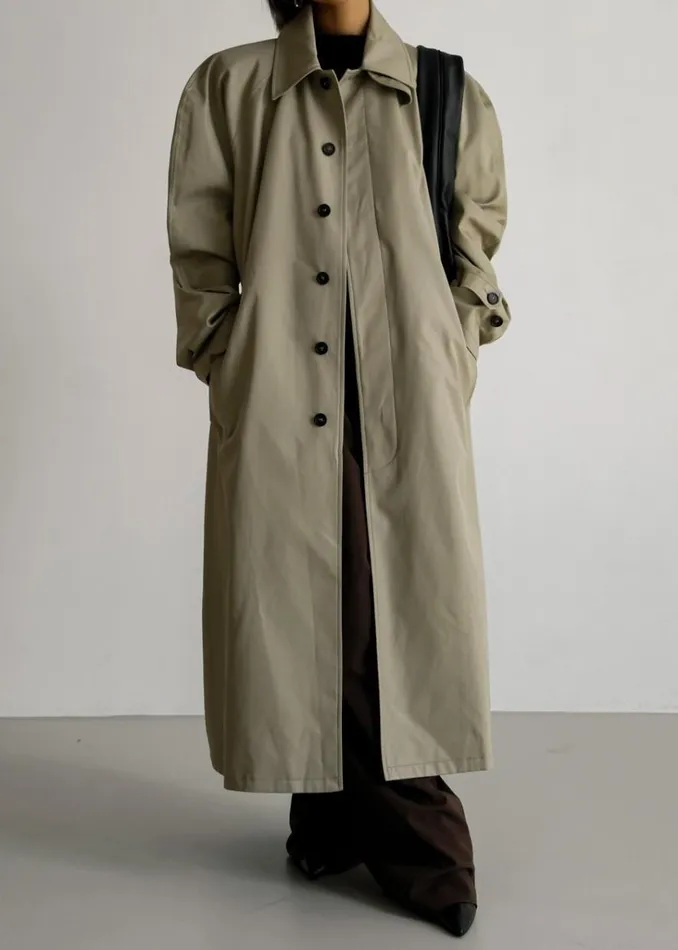 The Frankie Shop Decima Trench Coat 8211 Slate Green Shop Outerwear