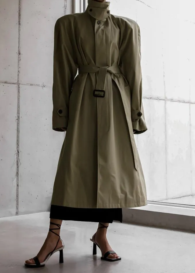 The Frankie Shop Decima Trench Coat 8211 Slate Green Shop Outerwear