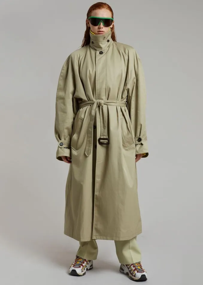 The Frankie Shop Decima Trench Coat 8211 Slate Green Shop Outerwear
