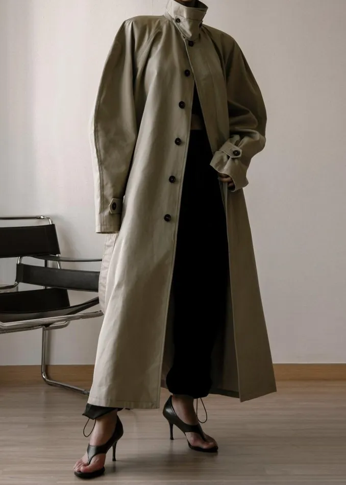 The Frankie Shop Decima Trench Coat 8211 Slate Green Shop Outerwear