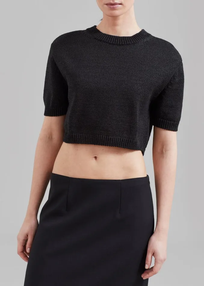 The Frankie Shop Holly Cropped Knit Top 8211 Black Shop Knitwear