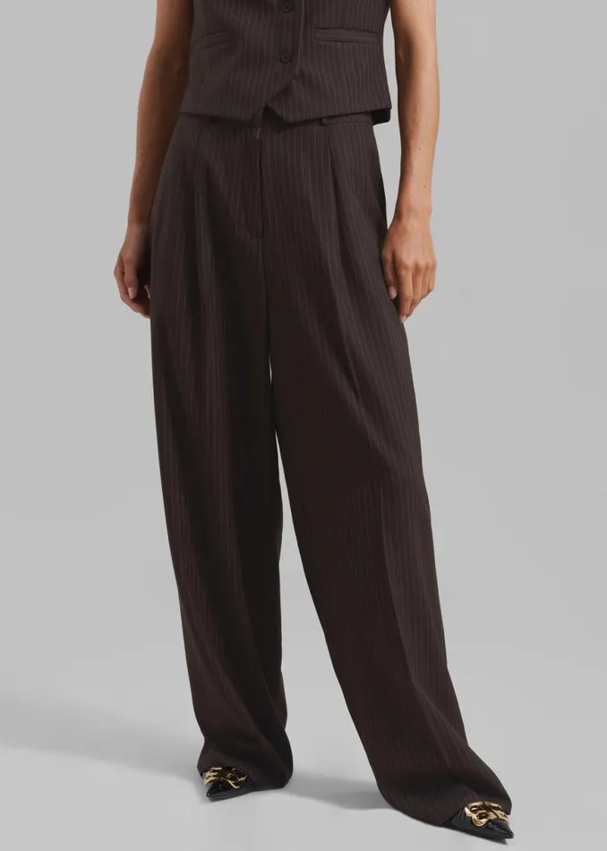 The Frankie Shop Ivey Pintuck Trousers 8211 BrownWhite Pinstripe Shop Clothing
