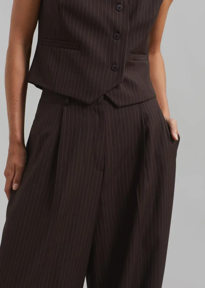 The Frankie Shop Ivey Pintuck Trousers 8211 BrownWhite Pinstripe Shop Clothing