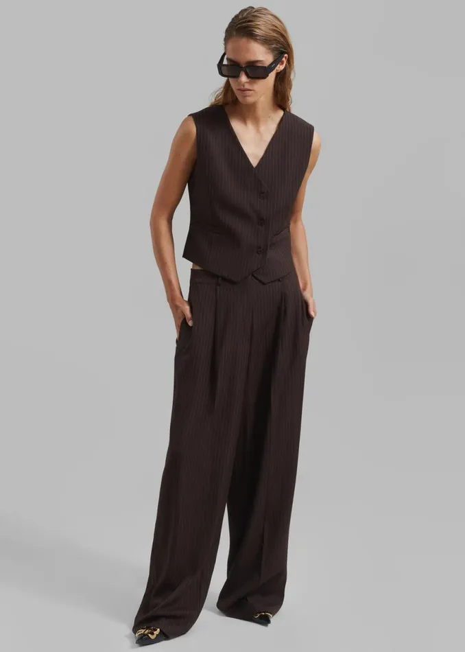 The Frankie Shop Ivey Pintuck Trousers 8211 BrownWhite Pinstripe Shop Clothing