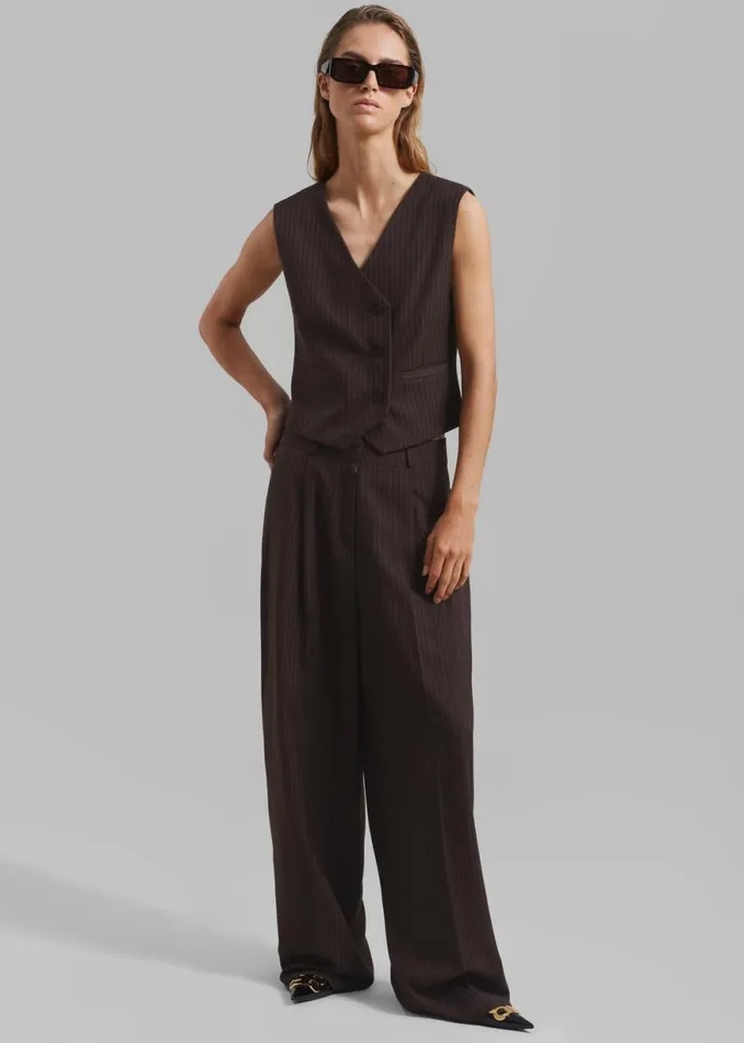 The Frankie Shop Ivey Pintuck Trousers 8211 BrownWhite Pinstripe Shop Clothing