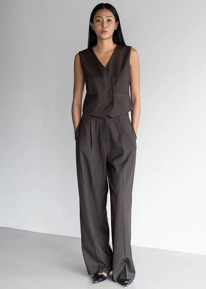 The Frankie Shop Ivey Pintuck Trousers 8211 BrownWhite Pinstripe Shop Clothing