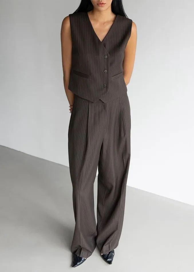 The Frankie Shop Ivey Pintuck Trousers 8211 BrownWhite Pinstripe Shop Clothing