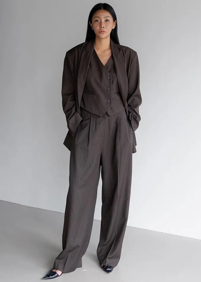 The Frankie Shop Ivey Pintuck Trousers 8211 BrownWhite Pinstripe Shop Clothing