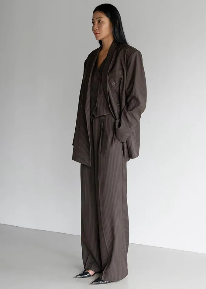 The Frankie Shop Ivey Pintuck Trousers 8211 BrownWhite Pinstripe Shop Clothing