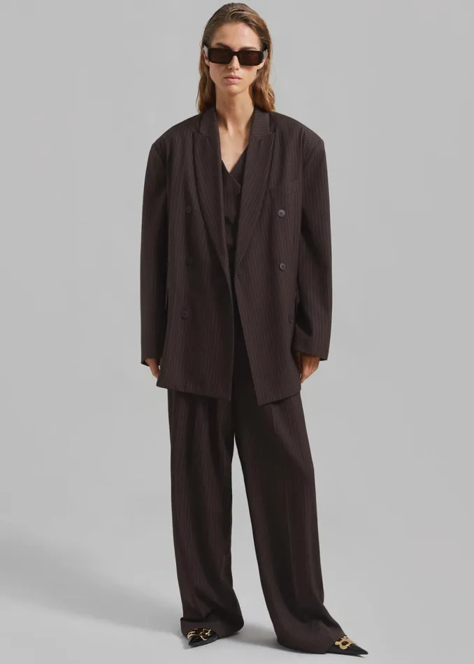 The Frankie Shop Ivey Pintuck Trousers 8211 BrownWhite Pinstripe Shop Clothing
