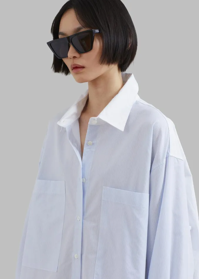 The Frankie Shop Ivy Contrast Cuff Shirt Dress 8211 Light Blue Stripe Shop Dresses