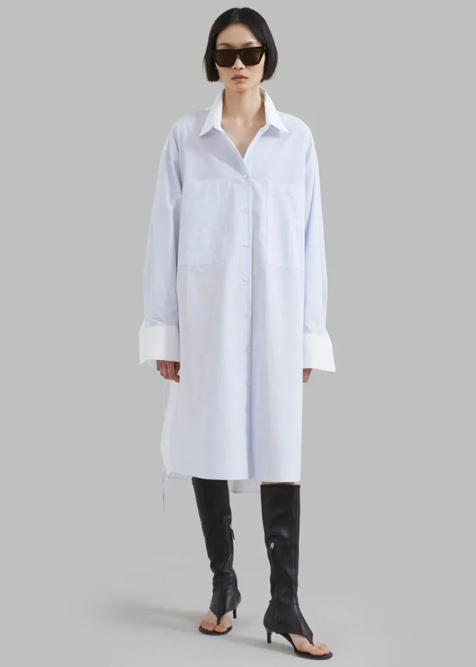 The Frankie Shop Ivy Contrast Cuff Shirt Dress 8211 Light Blue Stripe Shop Dresses