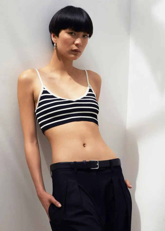 The Frankie Shop Jade Knit Bralette 8211 White Stripe Shop Tops
