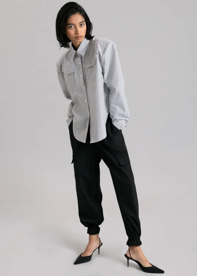 The Frankie Shop Jeanne Padded Shirt 8211 Black Stripe Shop Tops