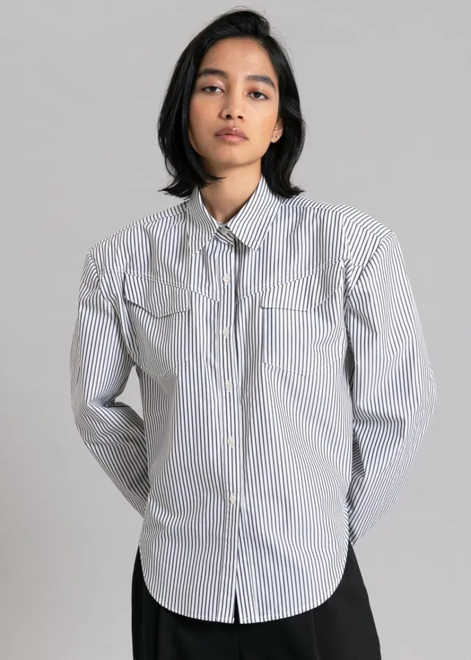 The Frankie Shop Jeanne Padded Shirt 8211 Black Stripe Shop Tops